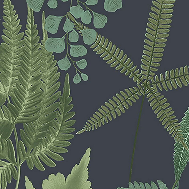 Midsummer Fern Navy Blue and Green Tropical Leaves Paste the Wall Wallpaper