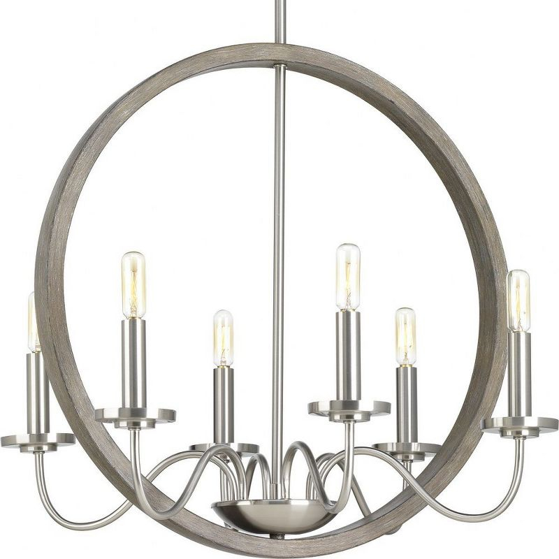 Progress Lighting Fontayne 6-Light Chandelier, Brushed Nickel, Candelabra Lights, Steel Material, Dry Rated.