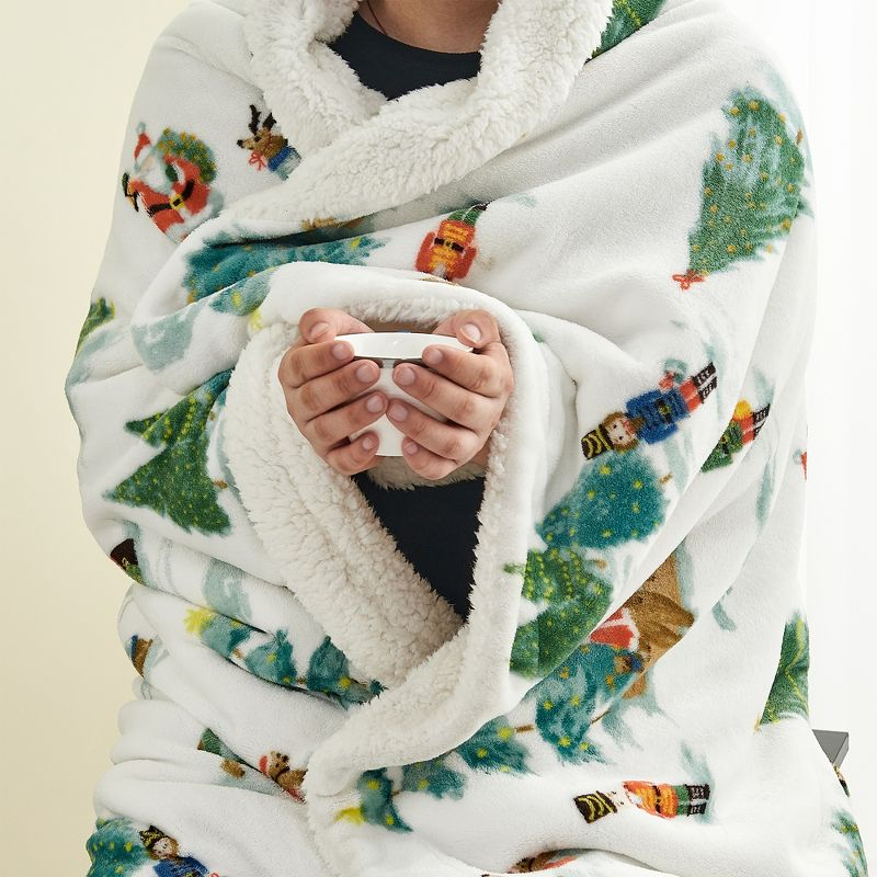 Holiday-Printed Plush Throw Blanket - Great Bay Home (50" x 60", Watercolor Santa and Friends)