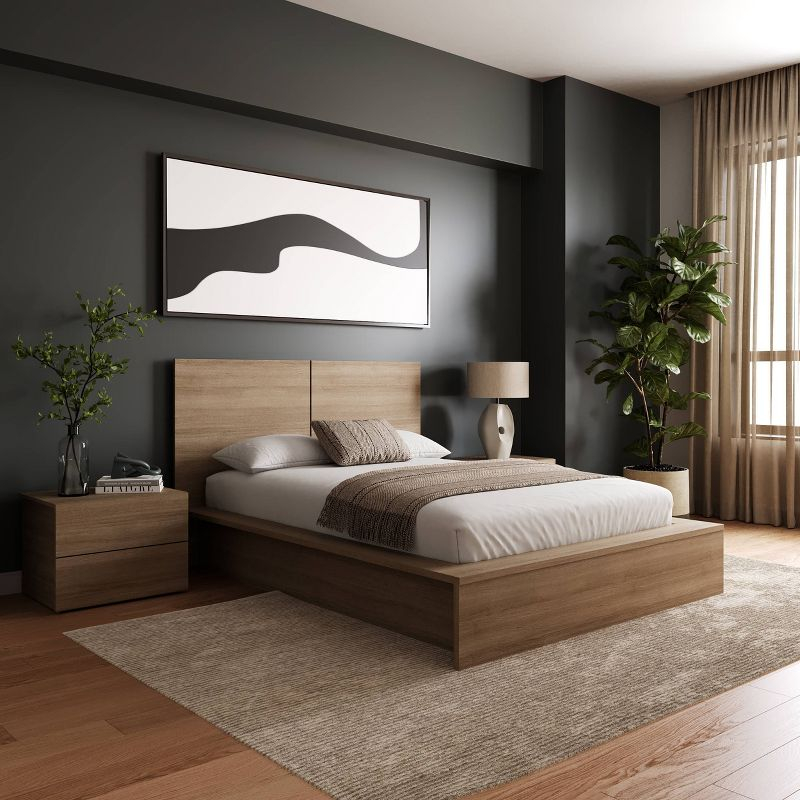 Nexera 4pc Full James Bedroom Set Brown Oak: Modern Furniture with Headboard & Nightstands