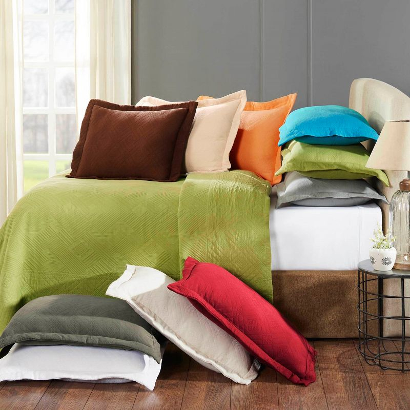 Geometric Fret Cotton Matelasse Decorative Bedspread and Pillow Sham Set, Twin, Salmon - Blue Nile Mills