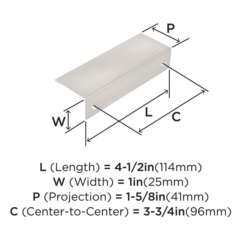 Amerock Edge Pulls 3-3/4 inch (96mm) Center-to-Center Satin Nickel Cabinet Edge Pull, 25 Pack