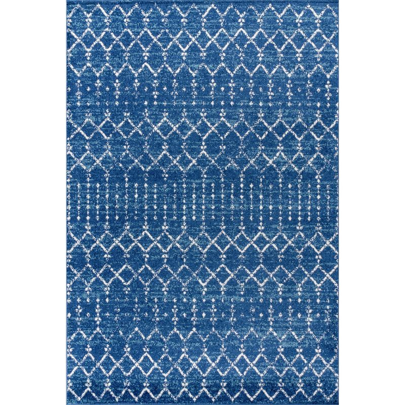 JONATHAN Y Moroccan HYPE Boho Vintage Diamond Blue/White 4 ft. x 6 ft. Area Rug