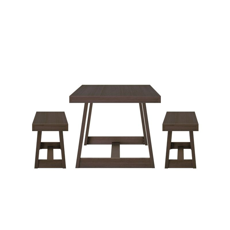 Plank+Beam Solid Wood Farmhouse Dining Table Set with 2 Benches for 6, Walnut Wirebrush