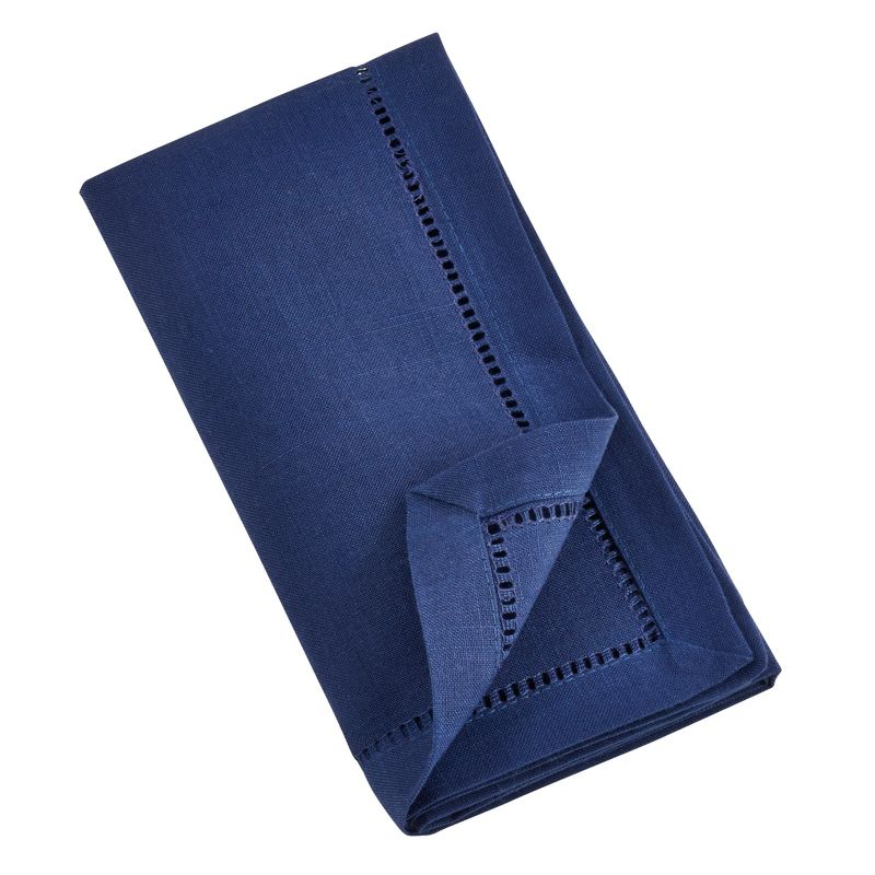 Saro Lifestyle Dinner Napkin With Hemstitch Border Design (Set of 12), Navy Blue, 18" x 18"