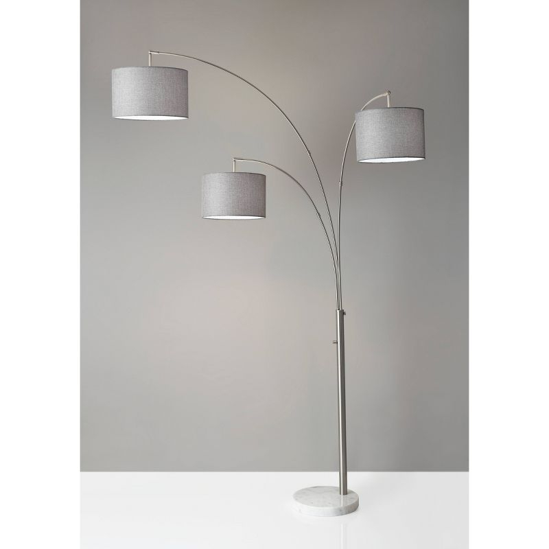 3-Arm Bowery Arc Lamp Brushed Steel - Adesso: Adjustable, Overhead Lighting with Marble Base
