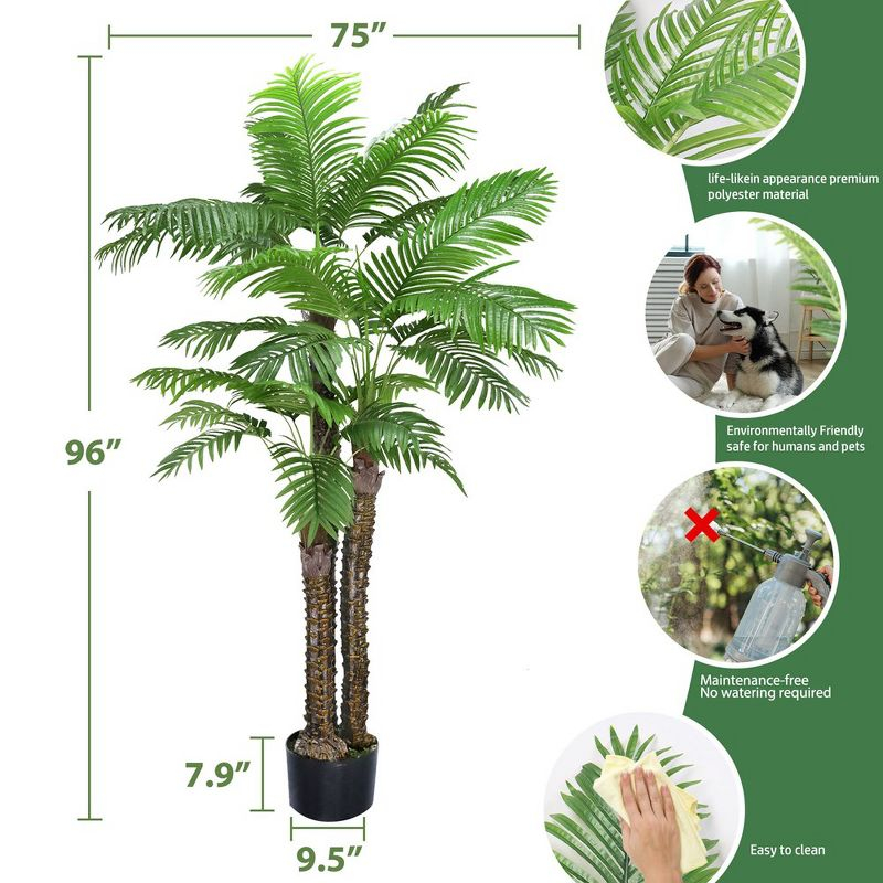 8ft Artificial Palm Tree Fake Palm Plants Outdoor Indoor in Pot Large Faux Palm Plants for Living Room Front Porch Patio Pool Garden Home Office Decor
