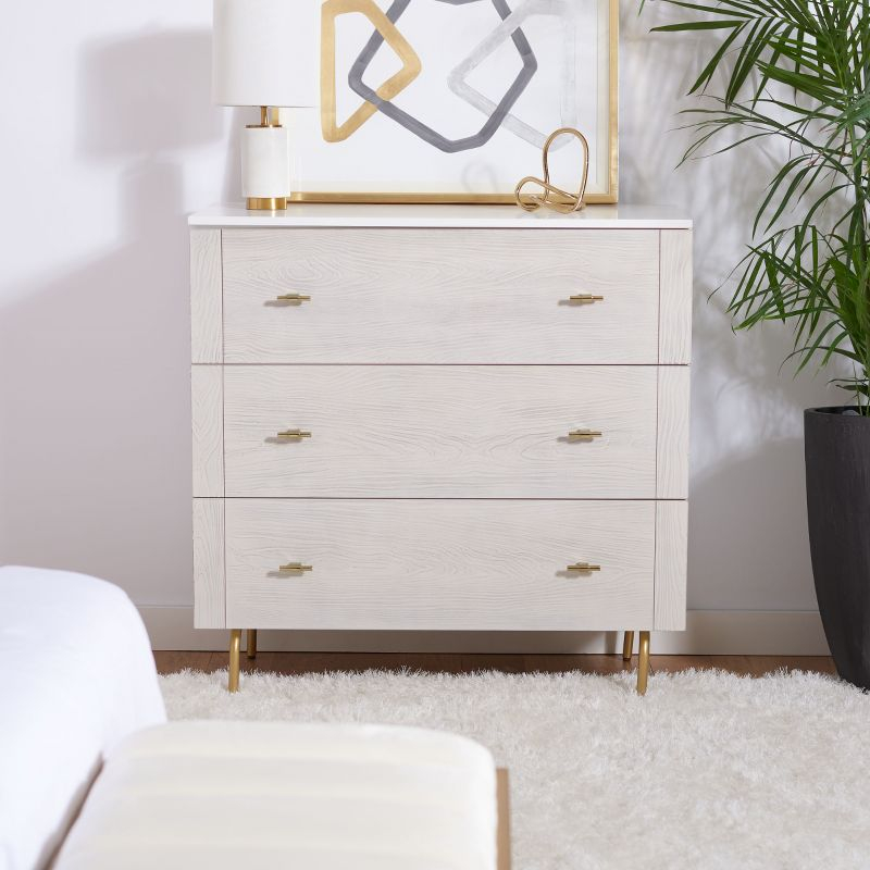 Genevieve 3 Drawer Dresser - White/White Washed - Safavieh