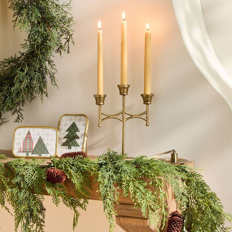 Scalloped Brass 3ct Taper Candelabra Antique Finish - Hearth & Hand™ with Magnolia: Farmhouse Candle Holder Decor