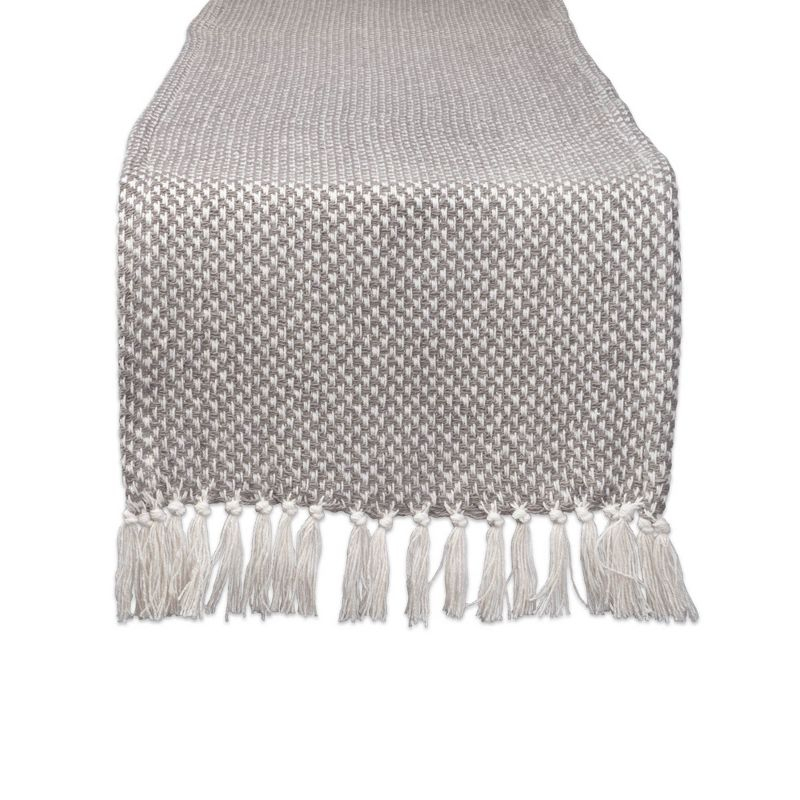 Design Imports  Woven Jacquard Fringe Table Runner, Gray, 15X72"