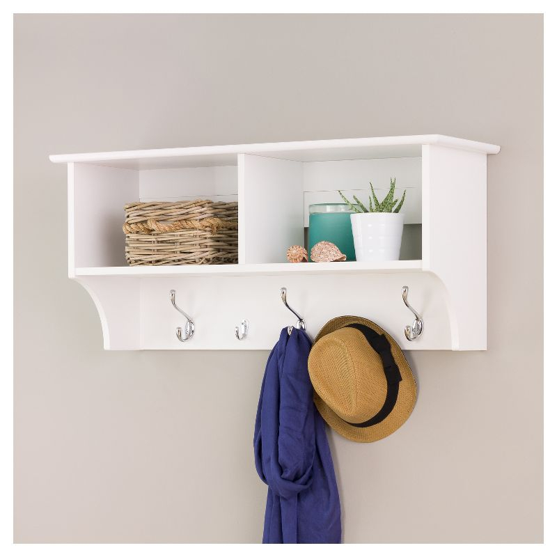 Wide Hanging Entryway Shelf White 36" - Prepac: Wall Organizer with Hooks, Bookshelf Storage