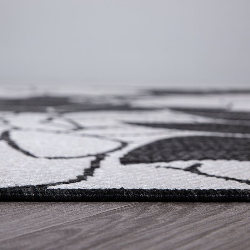 World Rug Gallery Modern Floral Flowers Textured Flat Weave Indoor/Outdoor Area Rug - BLACK 5' X 7'