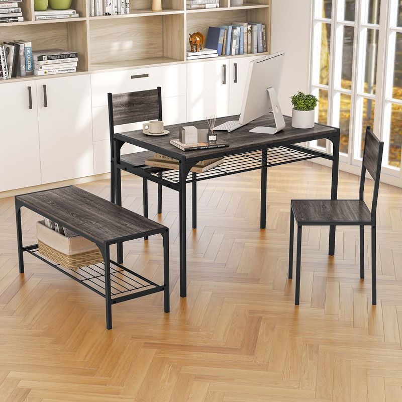 Costway 4 PCS Dinette Set for Small Place Breakfast Nook Modern Dining Table with 2 Chairs Grey