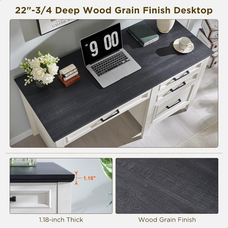 SinCiDo 53″ Farmhouse Home Office Desk, Writing Desks with File Cabinet & Drawer, White