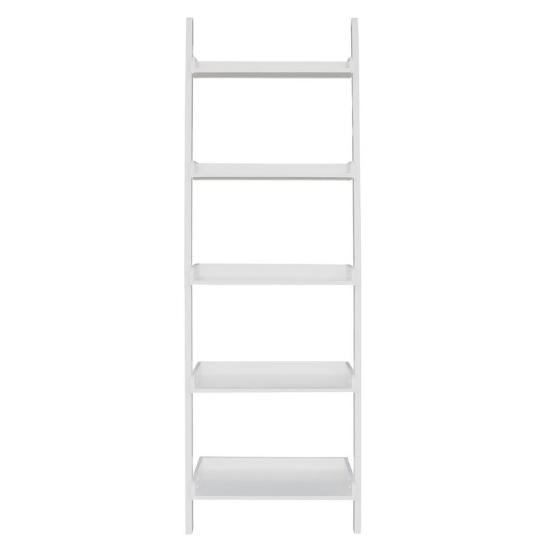75.5" 5 Tier Solid Wood Leaning Bookshelf White - International Concepts