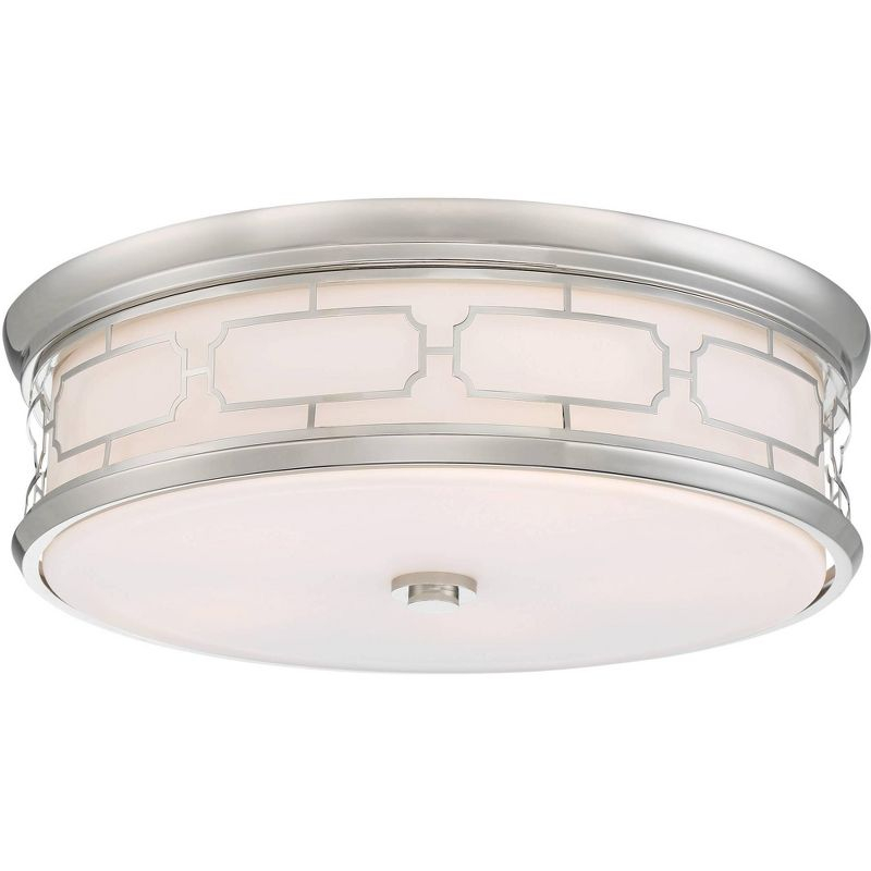 Minka Lavery Modern Ceiling Light Flush Fixture Mount 20" Polished Nickel LED Etched White Glass Shade for Bedroom Kitchen House