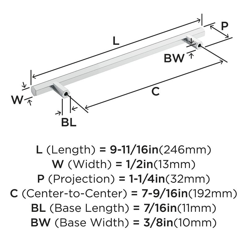 Amerock Caliber 7-9/16 inch (192mm) Center-to-Center Polished Chrome Cabinet Pull