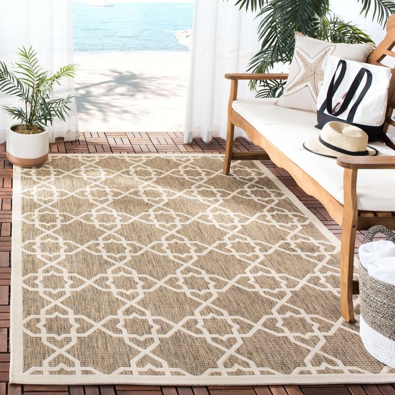 Courtyard CY6032 UV & Stain Resistant Non-Shedding Power Loomed Indoor/Outdoor Accent Rug - Brown/Beige - 4'x5'7" - Safavieh