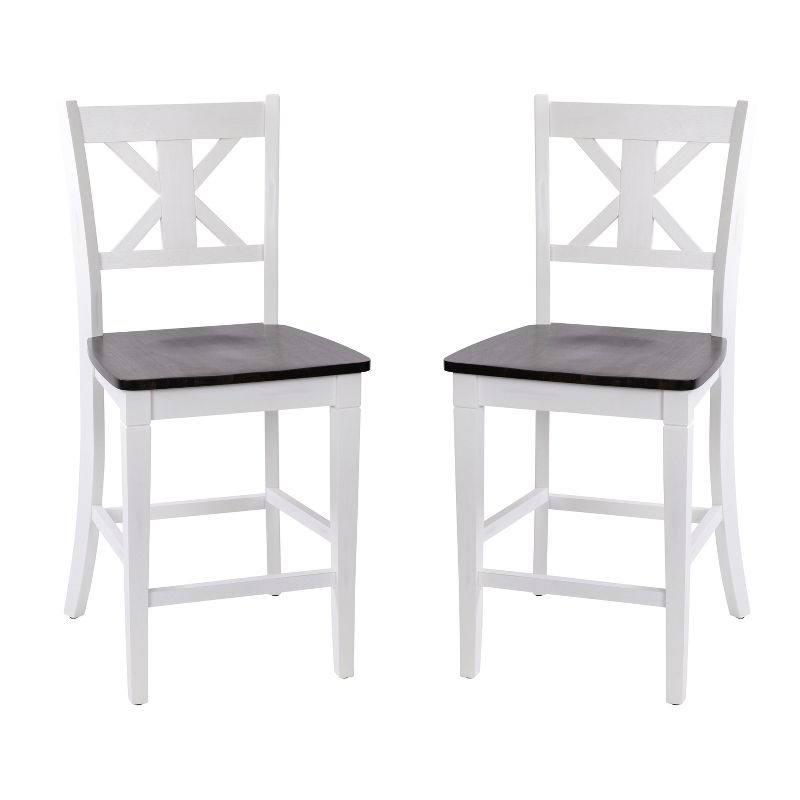 Merrick Lane Set of Two Solid Wood Modern Farmhouse Counter Height Dining Stool in Antique White Wash Finish