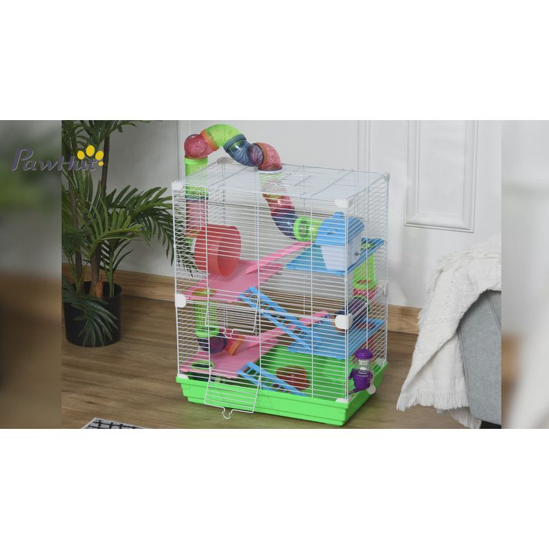 PawHut 5-Tier Hamster Cage Rodent Gerbil Habitat Habitat Metal Wire with Water Bottle, Food Dishes, Interior Ladder, Tube
