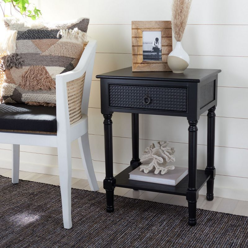 Haines 1 Drawer Accent Table - Black - Safavieh.