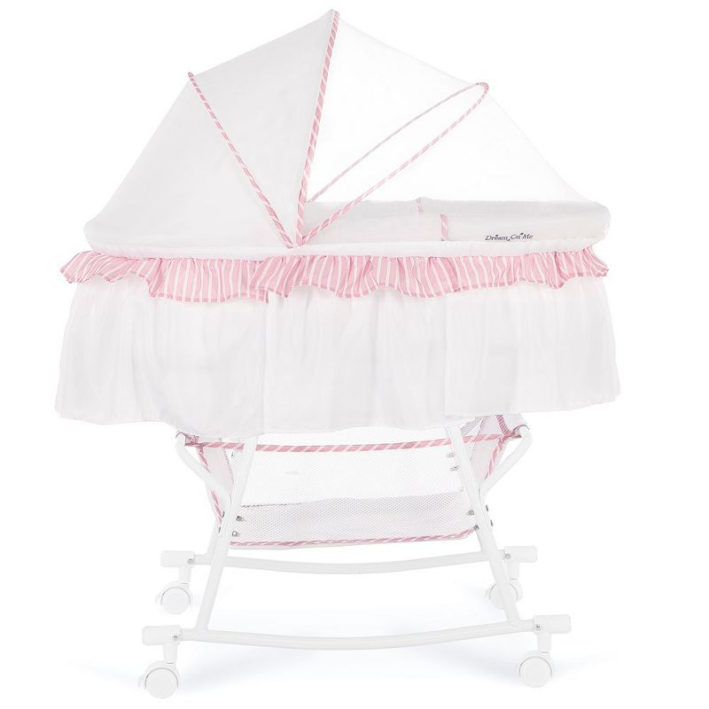 Dream On Me JPMA Certified Lacy Portable 2-in-1 Bassinet & Cradle, Pink/White