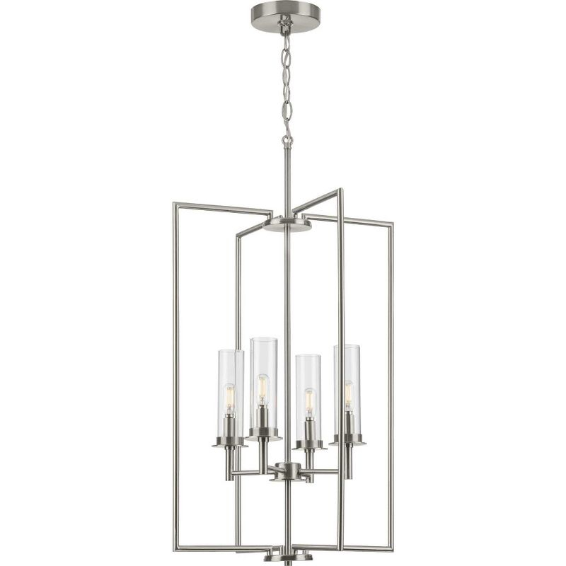 Progress Lighting Kellwyn 4-Light Foyer Pendant, Brushed Nickel, Clear Glass Shade