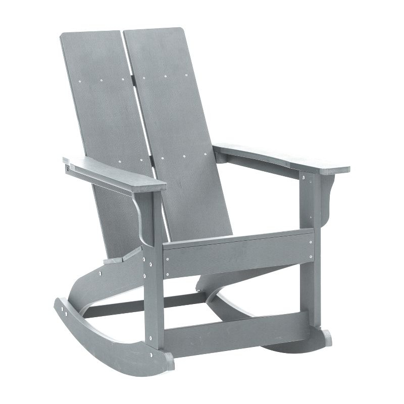 Flash Furniture Finn Modern All-Weather 2-Slat Poly Resin Wood Rocking Adirondack Chair with Rust Resistant Stainless Steel Hardware in Gray