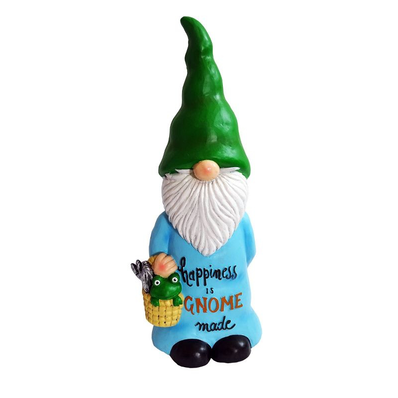 24" Magnesium Oxide "Happiness is Gnome Made" Indoor/Outdoor Garden Gnome Statue Green/Blue - Alpine Corporation