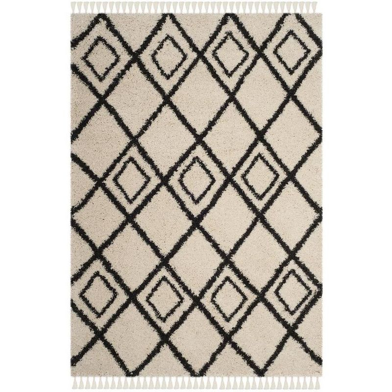 Moroccan Fringe Shag 200 MFG244 Power Loomed Area Rug Cream / Charcoal 5'-3" X 7'-6" - Safavieh.