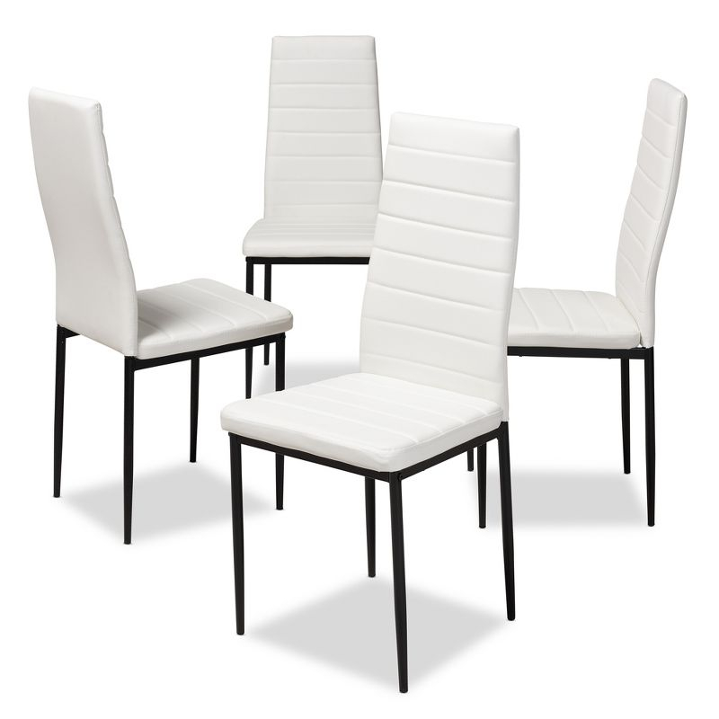 Set of 4 Armand Modern and Contemporary Faux Leather Upholstered Dining Chairs White - Baxton Studio: Minimalist Design, Metal Legs, Foam Padding