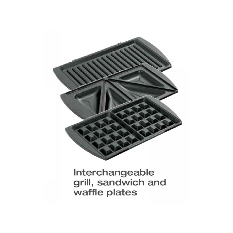 Salton 3-In-1 Pocket Sandwich Maker, Belgian Waffle Maker, and Electric Grill with Non-Stick Removable Dishwasher-Safe Plates, (SM1543)