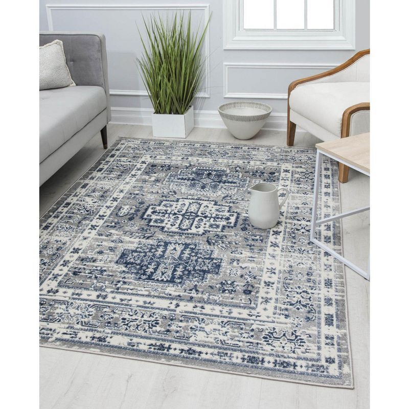 Rugs America Gallagher GL55F Inky Sundara Vintage Transitional Blue Area Rug for Dining Room Rug Neutral Rug Living Room Rug Kitchen, 5'3"x7'