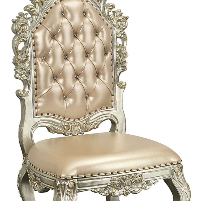 32" Sorina Dining Chair Synthetic Leather & Antique Gold - Acme Furniture: Nailhead Trim, Wood Frame