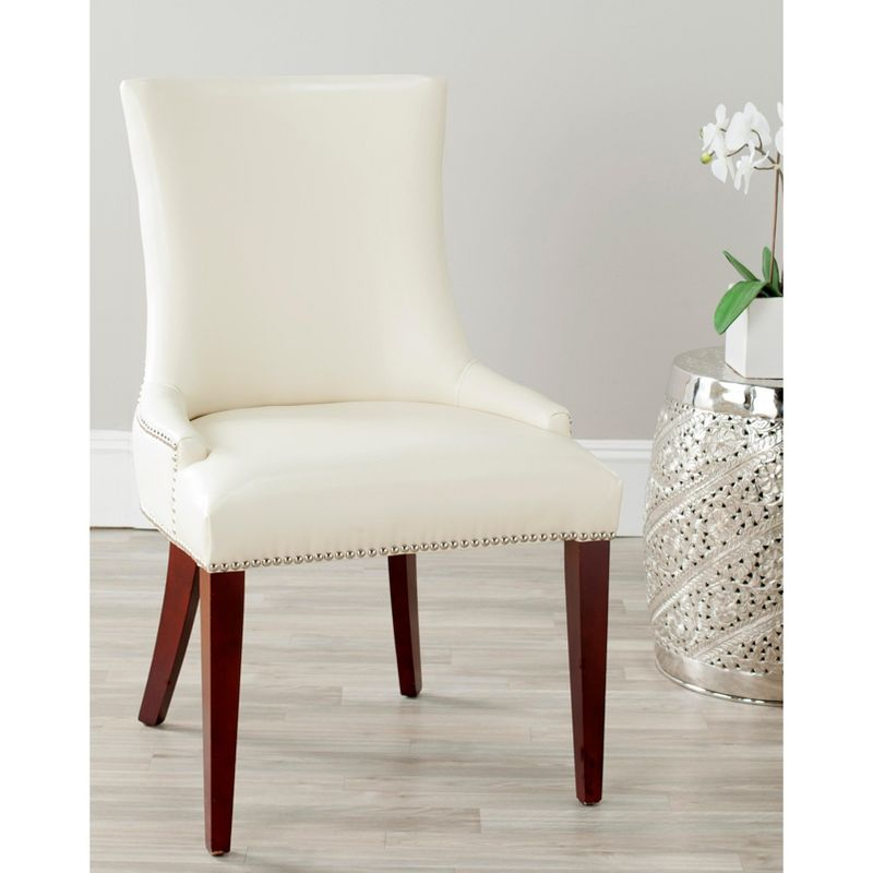 Becca 19''H Dining Chair with Silver Nail Heads - Cream/Leather - Safavieh