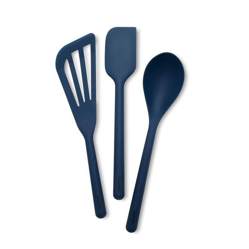 GreenPan 3pc Platinum Silicone Tools Utensil Set Oxford Blue: BPA-Free, Dishwasher-Safe, Steel & Silicone, Lifetime Warranty