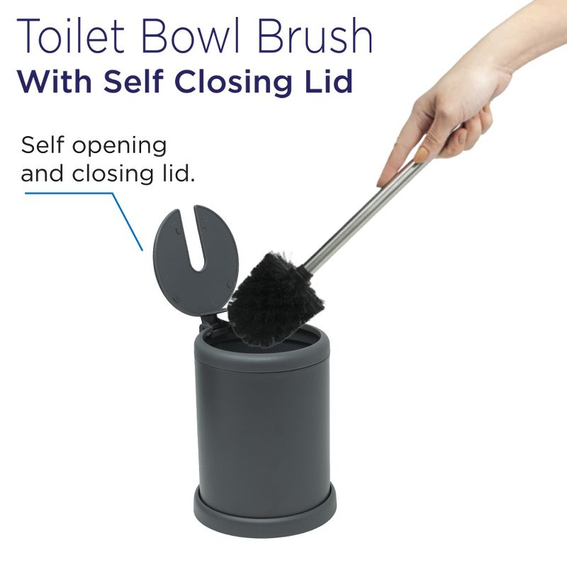 Cameo Toilet Bowl Cleaning Brush, Self-Closing Lid, Stainless-Steel Holder, 360 Degree Brush Head, Fingerprint-Proof, Rust Resistant, Compact Size