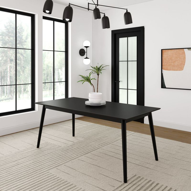 Plank+Beam 72" Mid Century Modern Dining Table, Solid Wood Kitchen & Dining Room Table for 6, Black