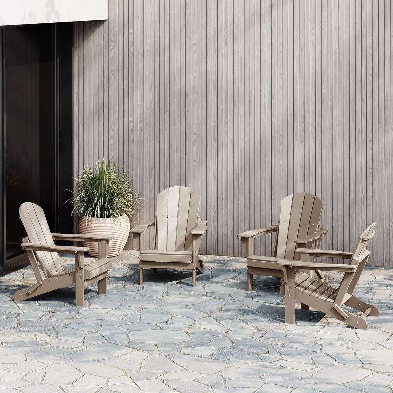 WestinTrends Malibu HDPE Outdoor Patio Folding Adirondack Chair (Set of 4), Weather Wood