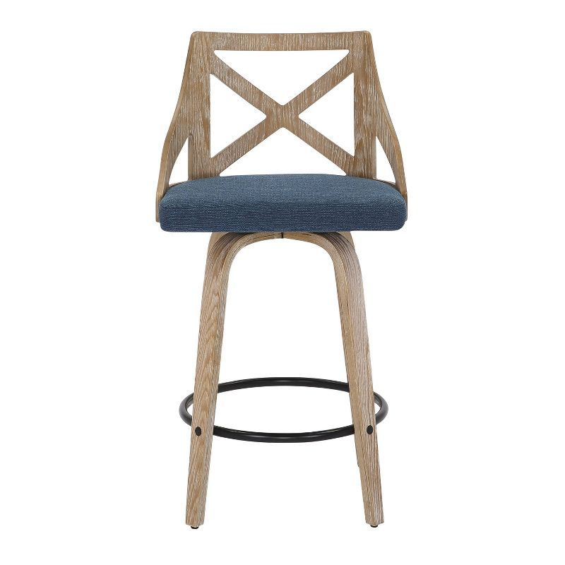Set of 2 Charlotte Counter Height Barstools White Washed Wood/Blue - LumiSource: Elegant X-Back, Swivel Seat