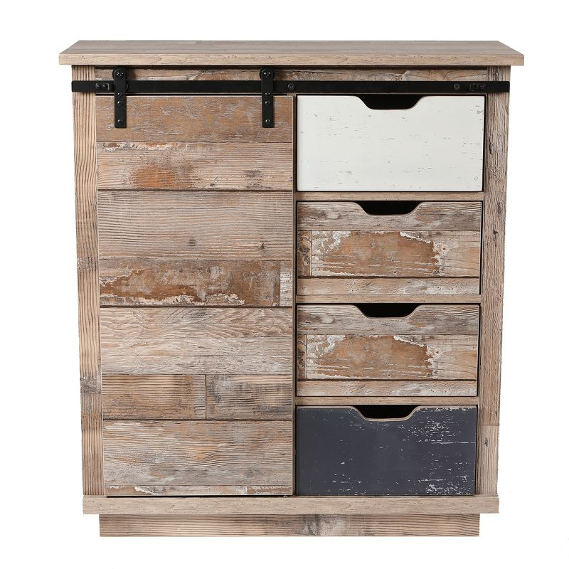 LuxenHome Rustic Wood 4-Drawer 1-Sliding Door Storage Cabinet Brown, White, Gray