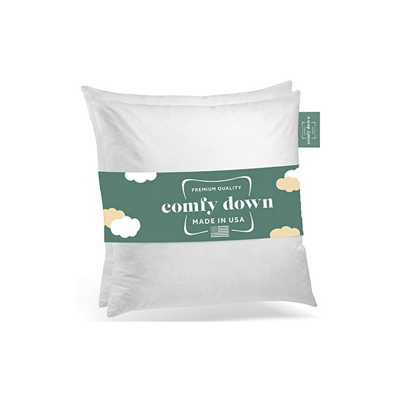 ComfyDown Premium 95/5 Feather Down Square Pillow Insert 100% Cotton Cover 233 - 18"x18" -White -2 Pack