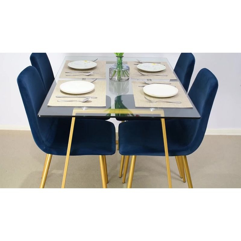 Set of 4 Bingo Blue Upholstered  Side Chair -Maison Boucle