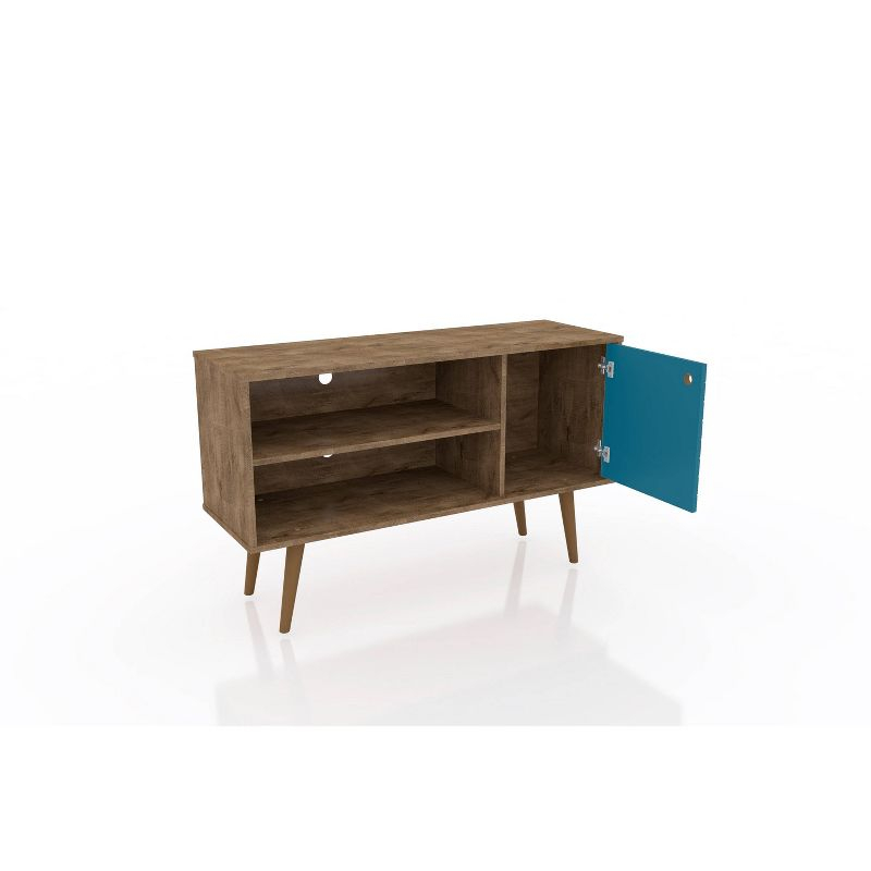 Liberty Mid-Century Modern 2 Shelves and 1 Door TV Stand for TVs up to 46" Rustic Brown/Aqua Blue - Manhattan Comfort