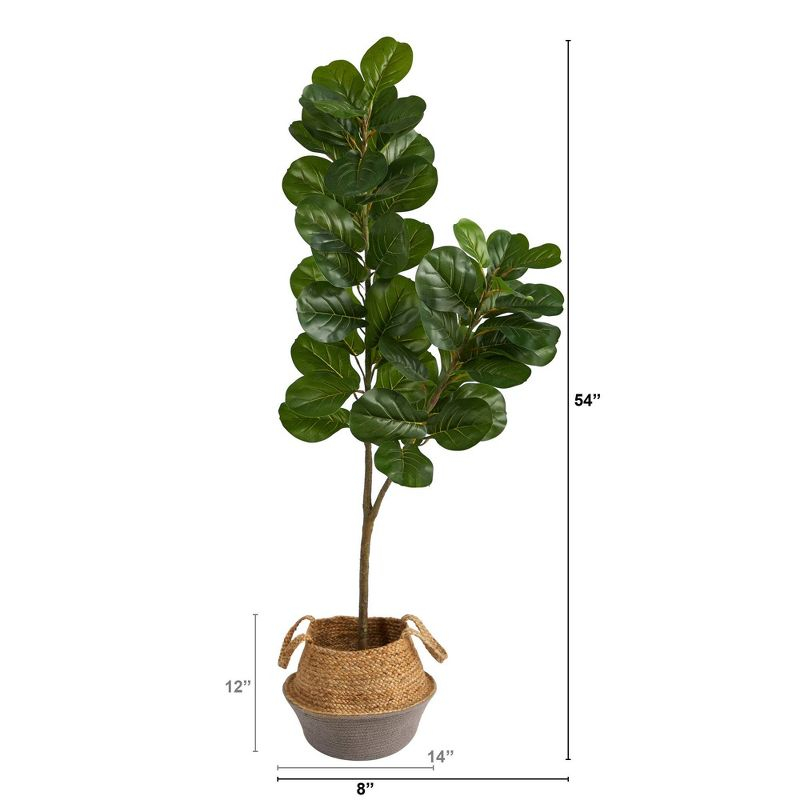 Nearly Natural 4.5-ft Fiddle Leaf Fig Artificial Tree with Boho Chic Handmade Cotton and Jute White Woven Planter