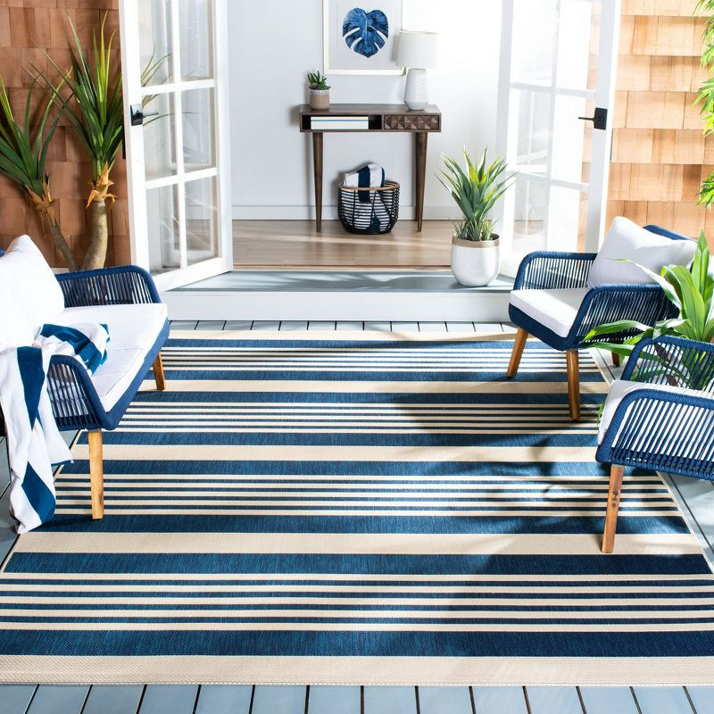Courtyard CY6062 Power Loomed Indoor/Outdoor Area Rug - Navy/Beige - 8'9"x11'9" - Safavieh.