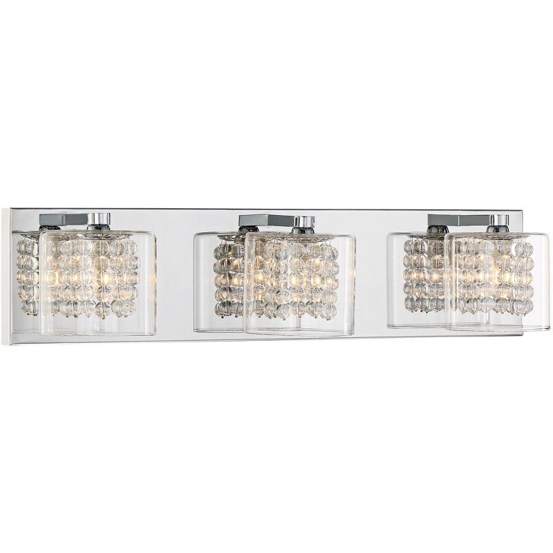 Possini Euro Design Coco Modern Wall Light Chrome Hardwire 20 1/2" 3-Light Fixture Clear Glass Crystal for Bedroom Bathroom Vanity Reading Living Room