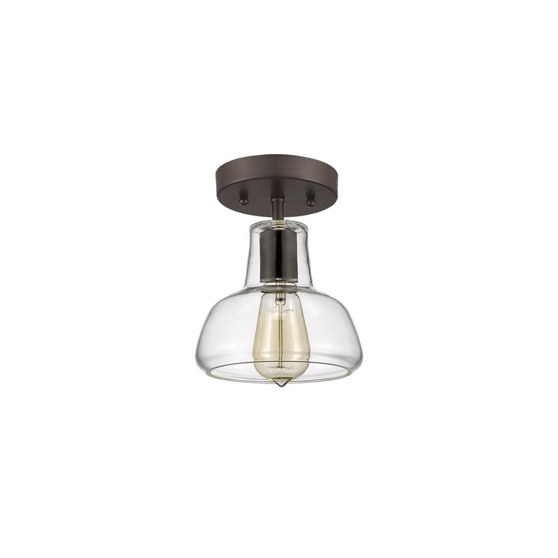 Chloe Lighting Dickens Industrial-Style 1 Light Rubbed Bronze Semi-Flush Ceiling Fixture 7" Shade
