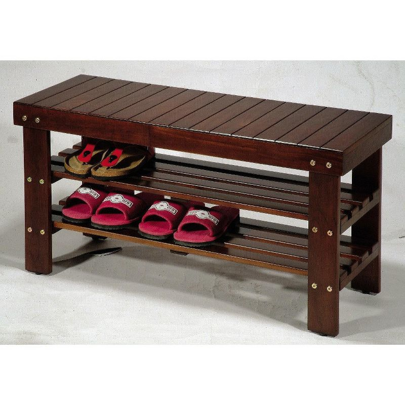Roundhill Furniture Pina Quality Solid Wood Shoe Bench, Cherry Finish
