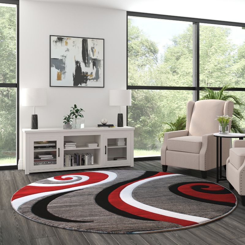 Masada Rugs Sophia Collection 8'x8' Round Modern Contemporary Hand Sculpted Area Rug in Red